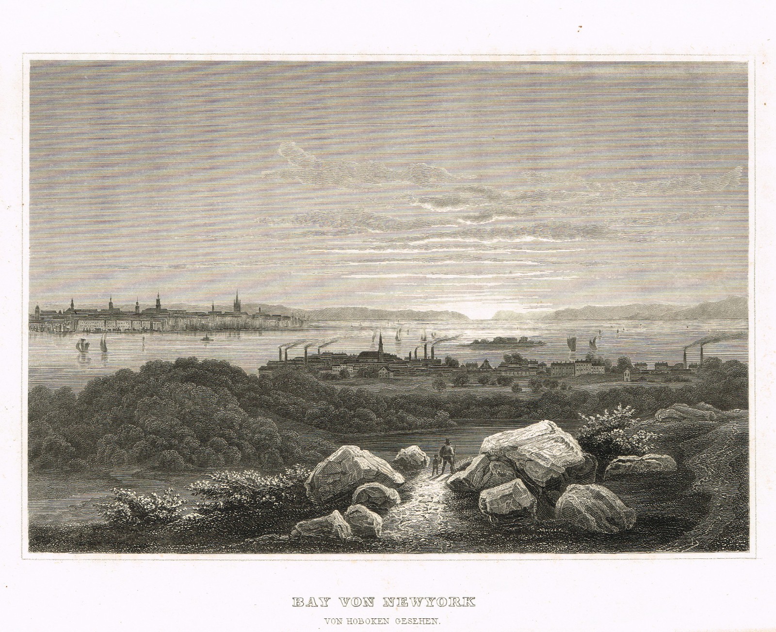 NEW YORK CITY Manhattan view from Hoboken ENGRAVING Print Original print 1850’s