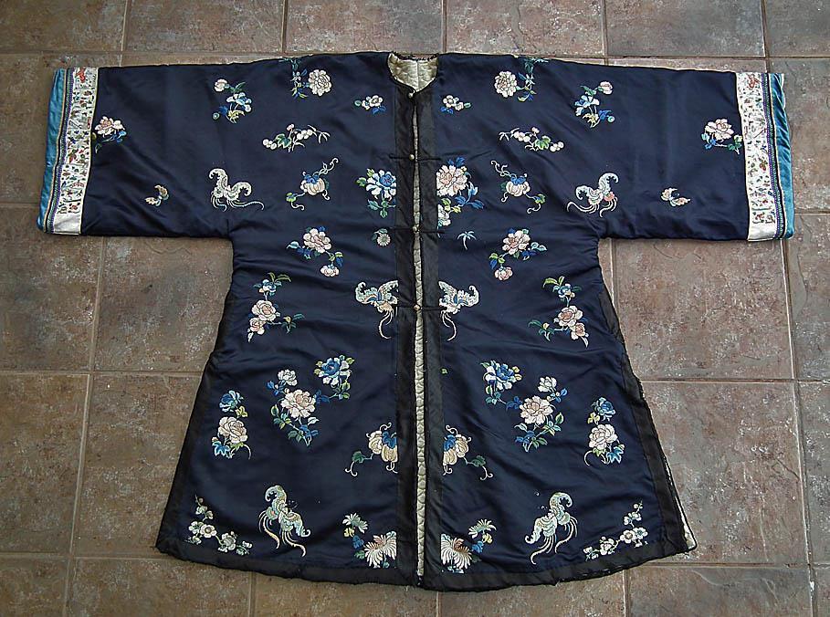 Antique Chinese Embroidered Winter Robe Qing Dynasty 104 cm Long Very Rare