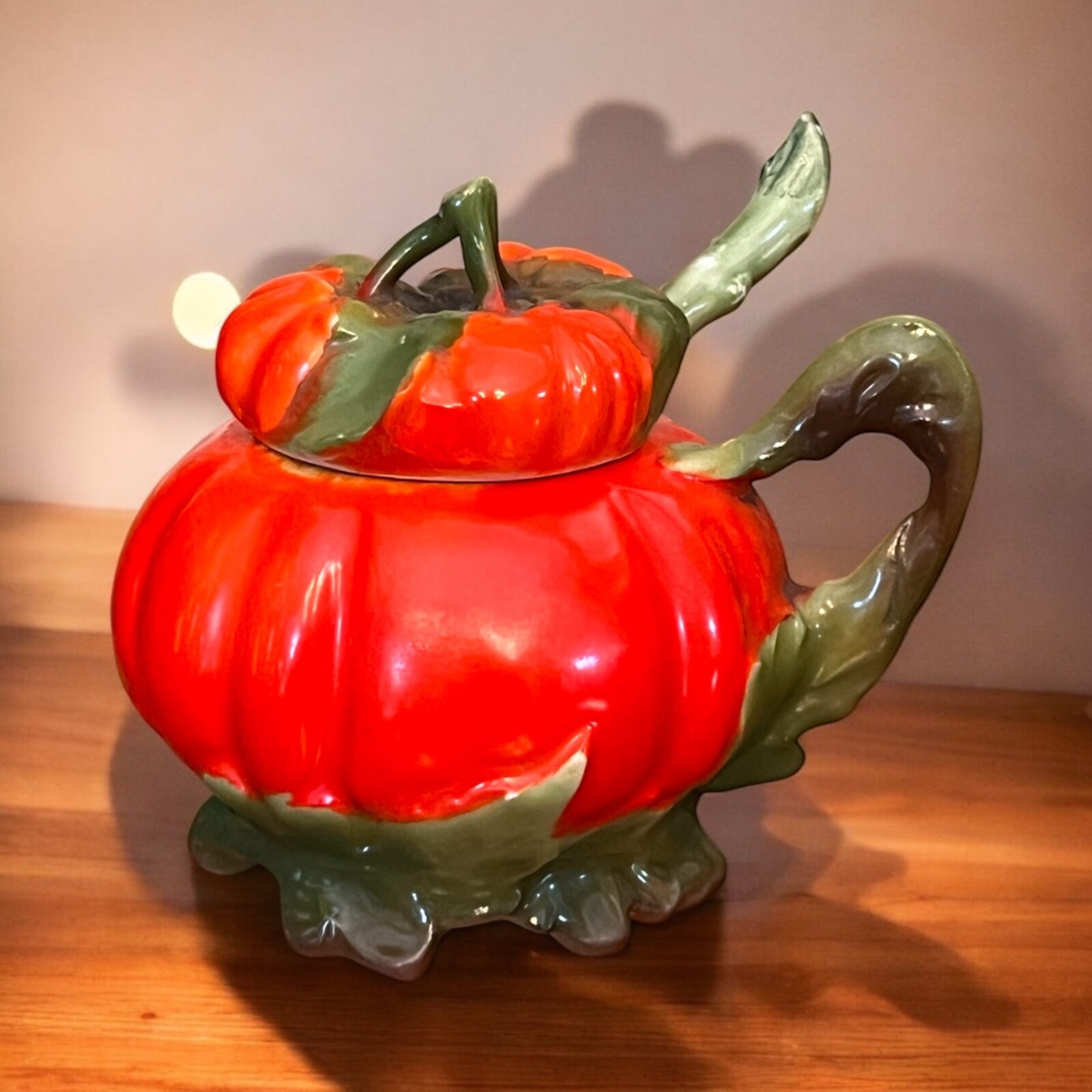 Antique Royal Bayreuth Tomato Porcelain Mustard Condiment Jar With Spoon