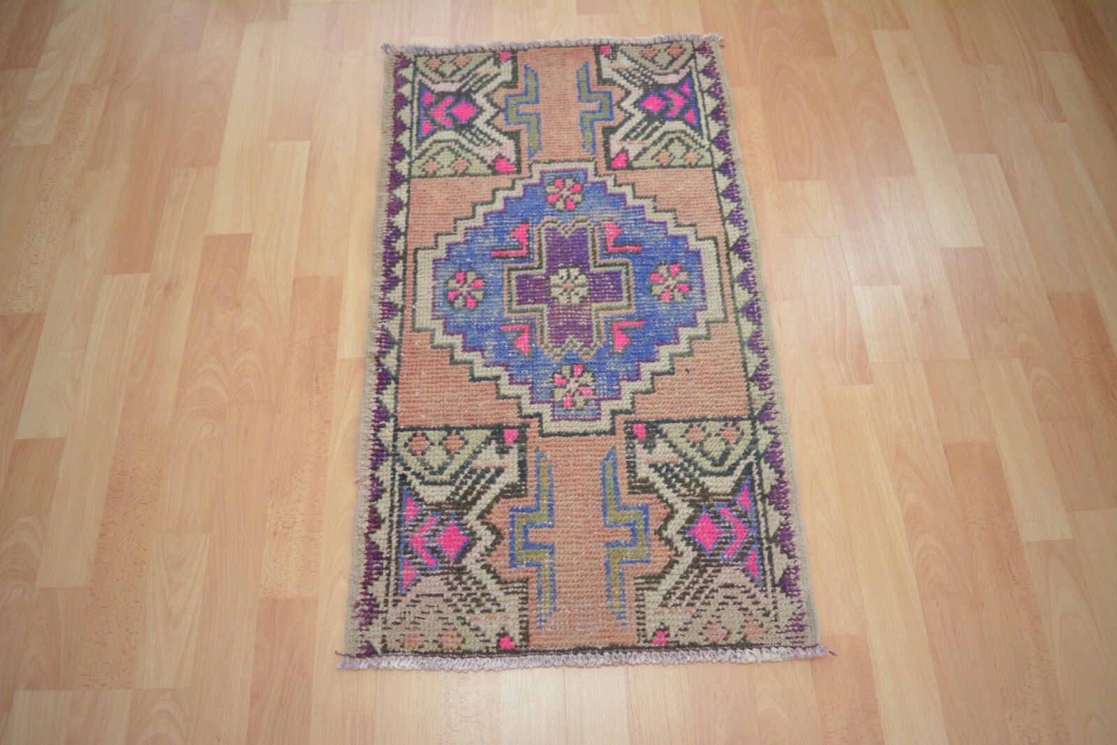 Pink Antique Turkish Hand Knotted Door Mat, 1.6×2.8ft, Oriental Vintage Rug,