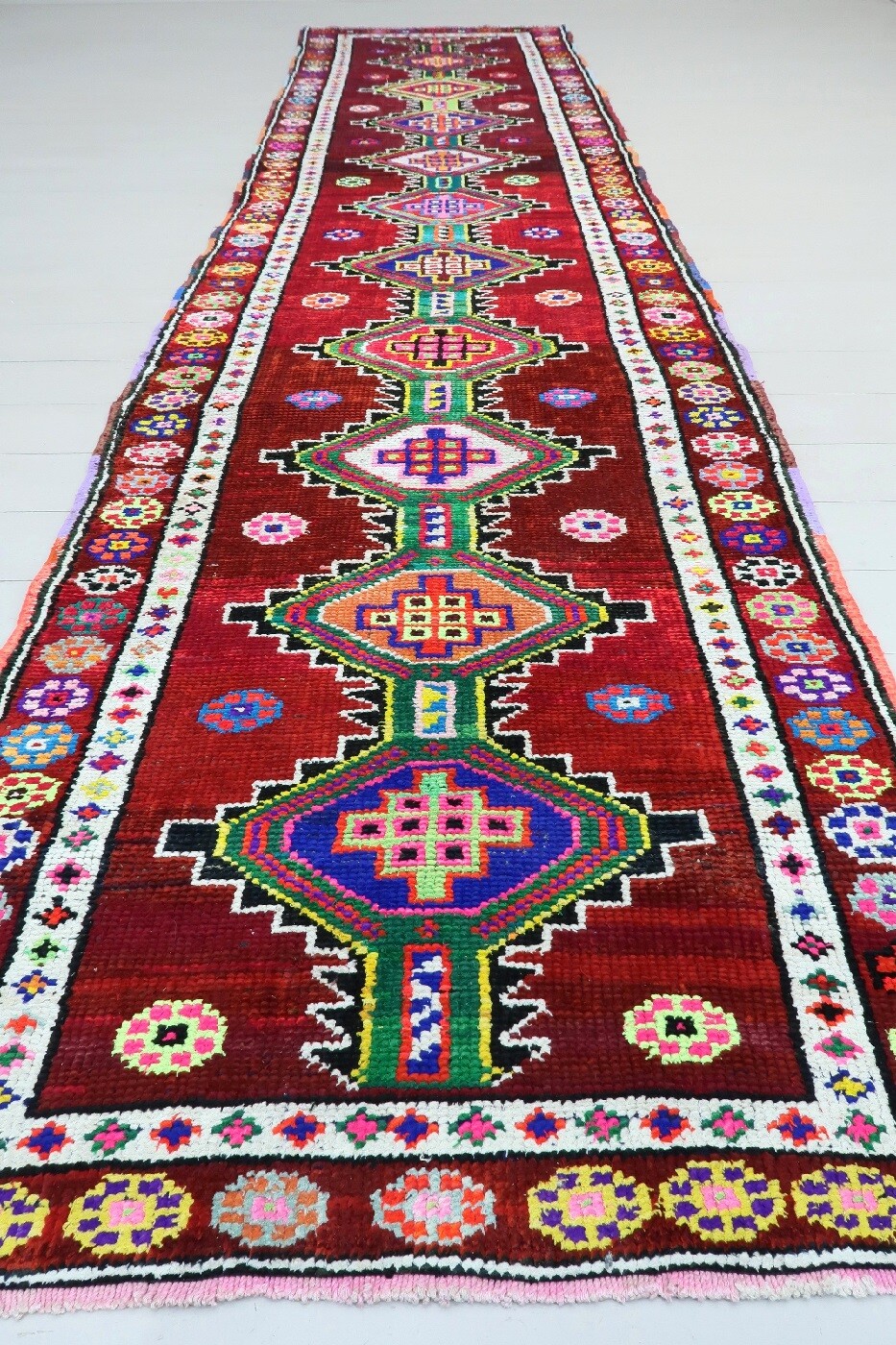 Colorfull Runner Rug, Handwoven Long Carpet Geometric Design Runner Rug 35″X143″