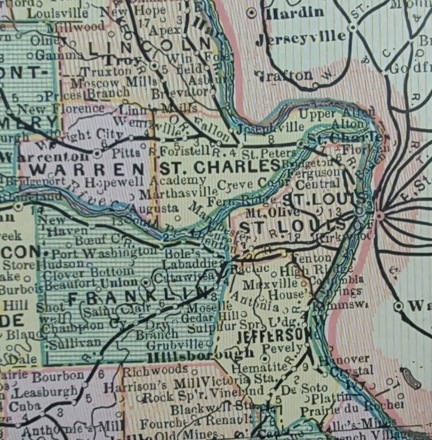 Vintage 1886 MISSOURI Map 13″x11″ ~ Old Antique Original ST LOUIS MOUNT OLIVE MO