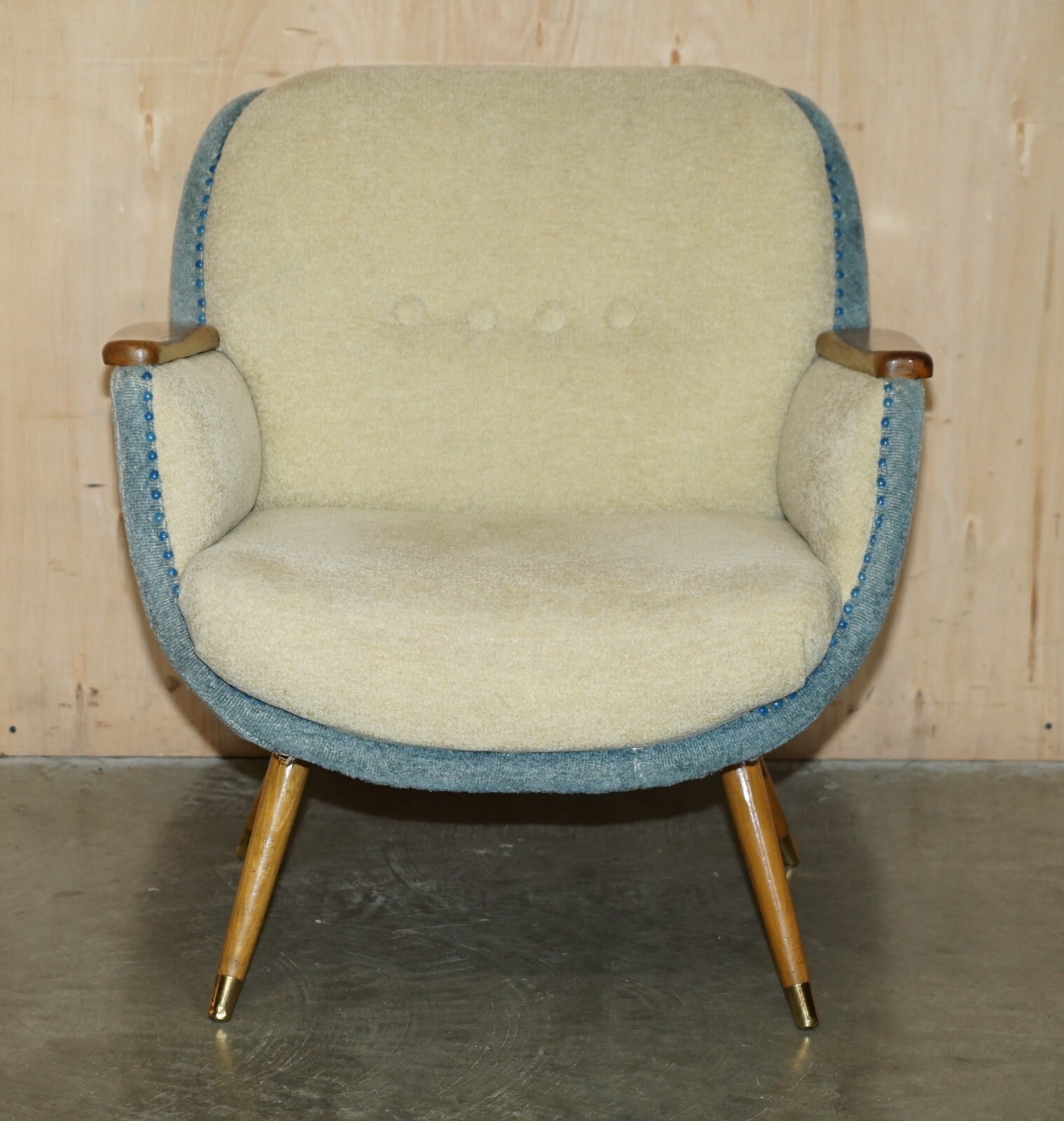 PAIR OF VINTAGE FRENCH CIRCA 1960’S CLUB TUB ARMCHAIRS WITH WALNUT & BEECH FRAME