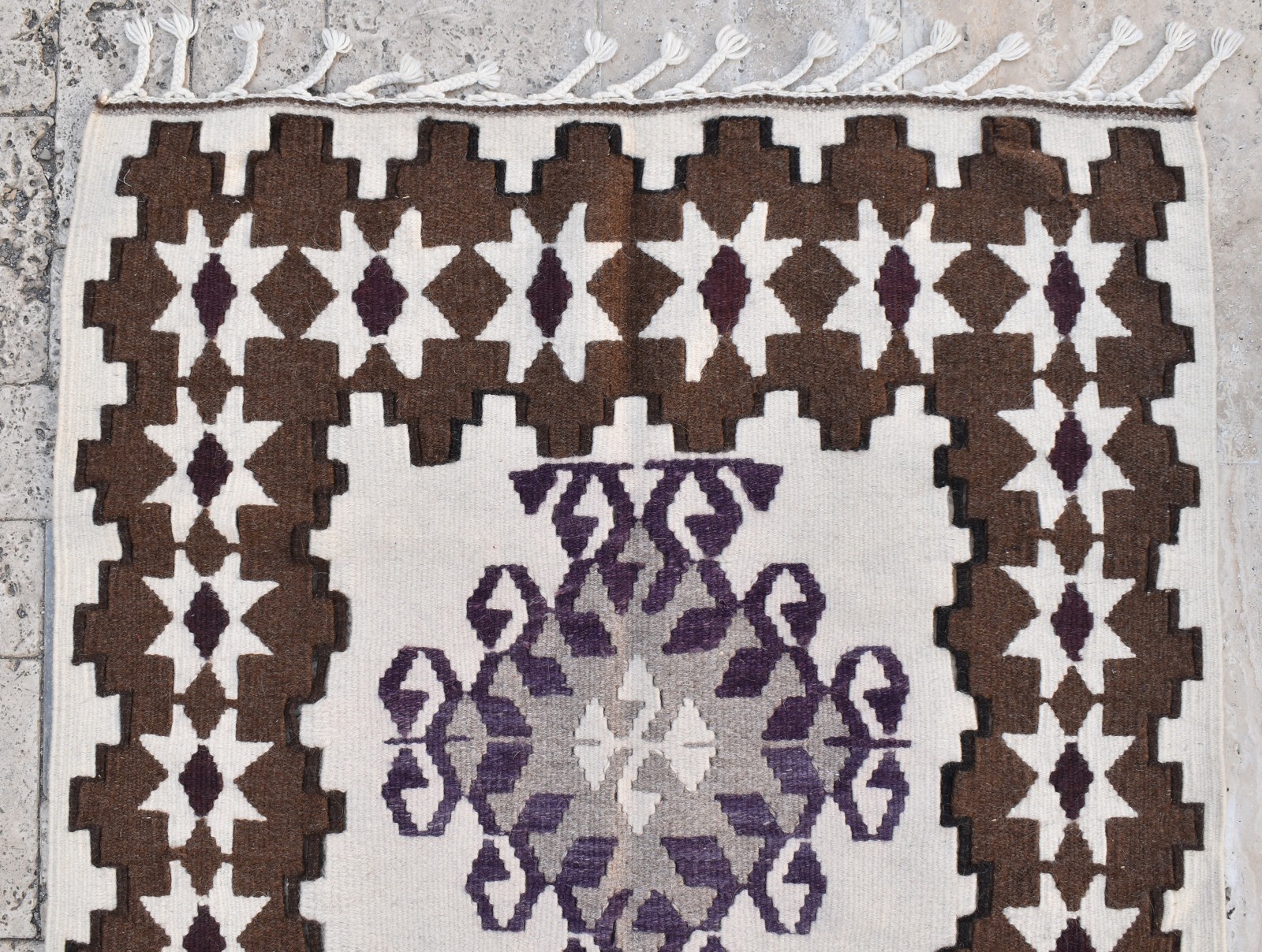Turkish Rug 33”x53” Handwoven Kayseri Brown Kilim 85x137cm Oriental 2×4 Size