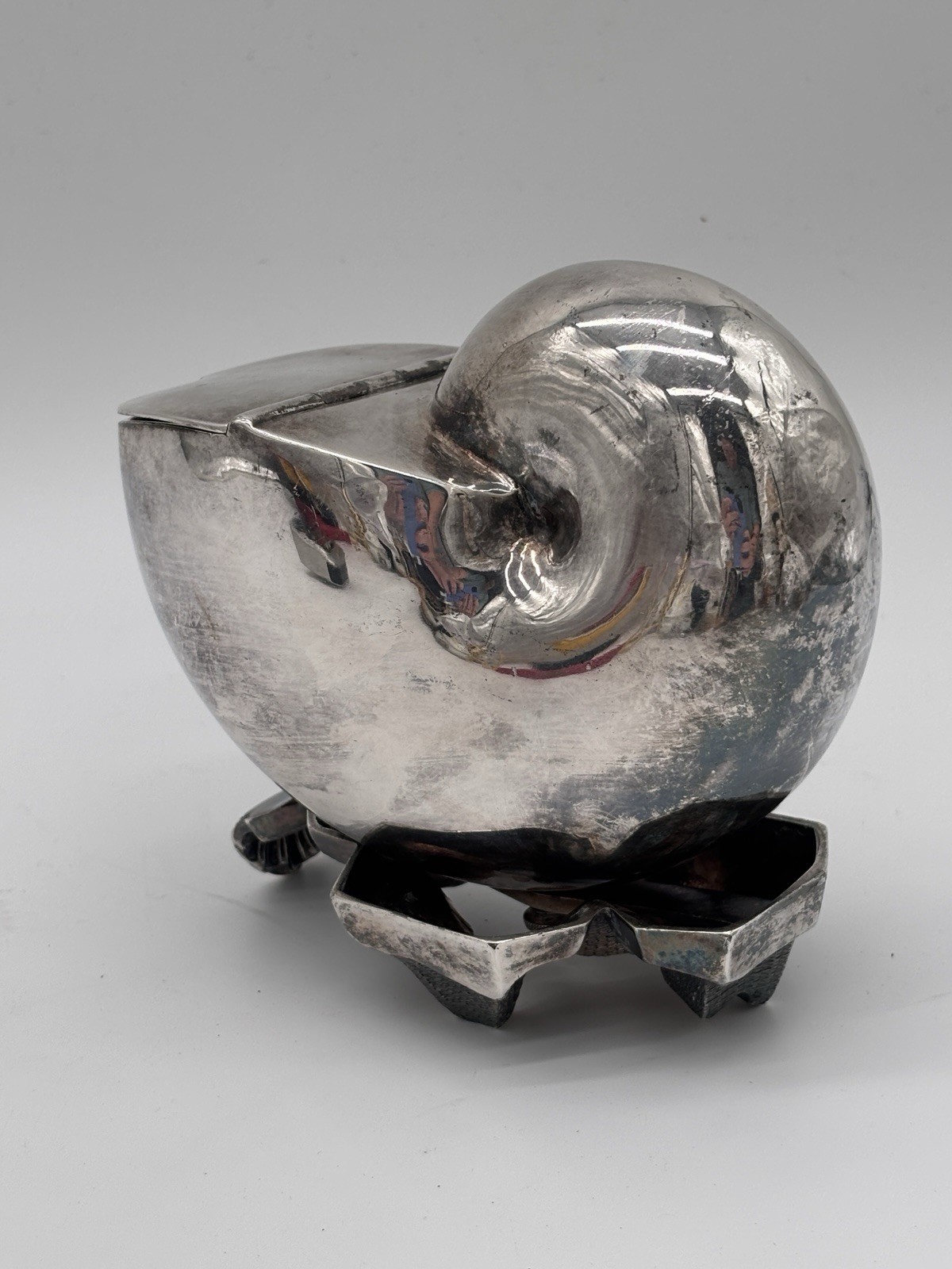 Antique English Nautilus Shell Spoon Warmer Silver Plated
