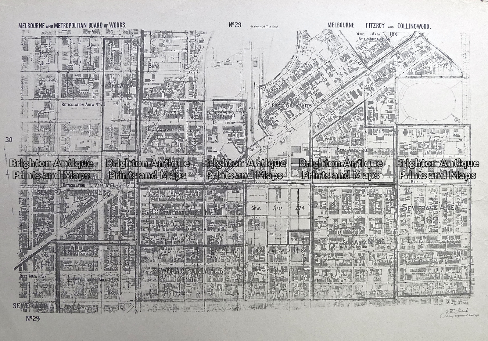 Antique Map 230-234 Fitzroy and Collingwood MMBW map c.1945