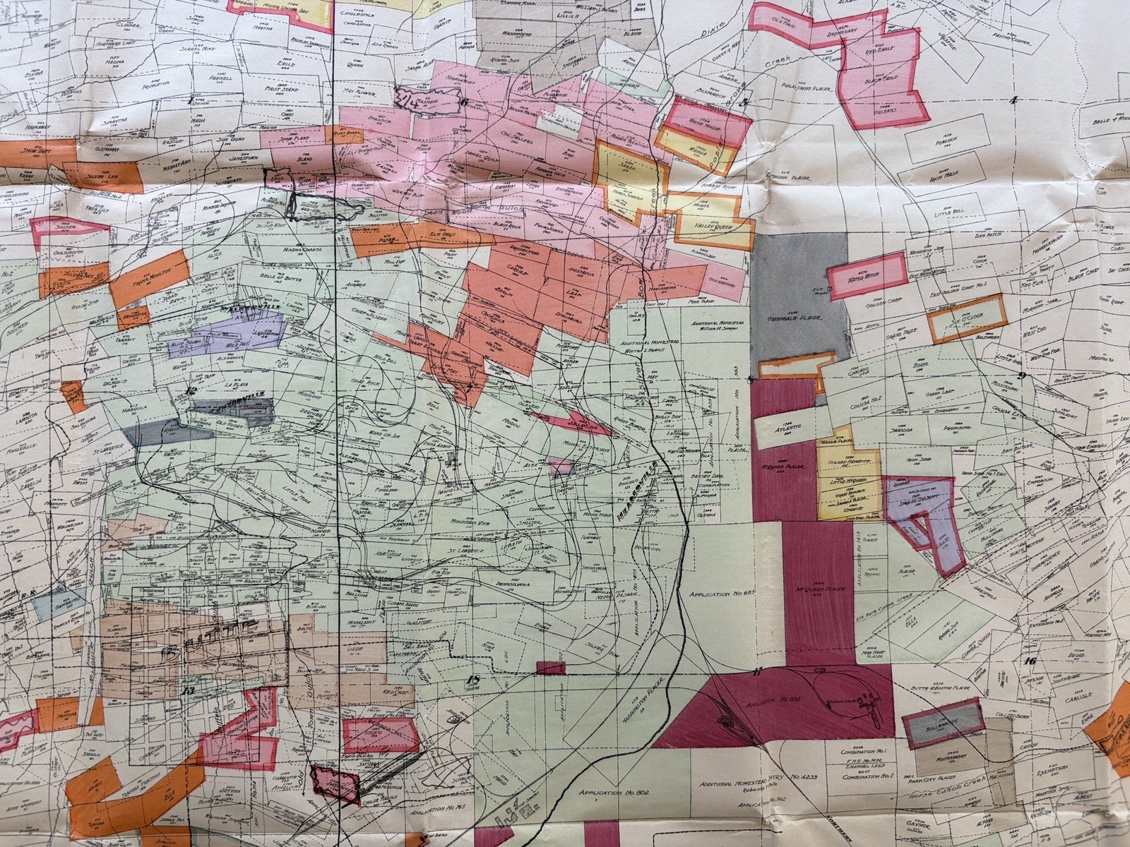 1913 Anaconda Copper Mining Claims Map, Marcus Daly, Silver Bow, Butte Montana