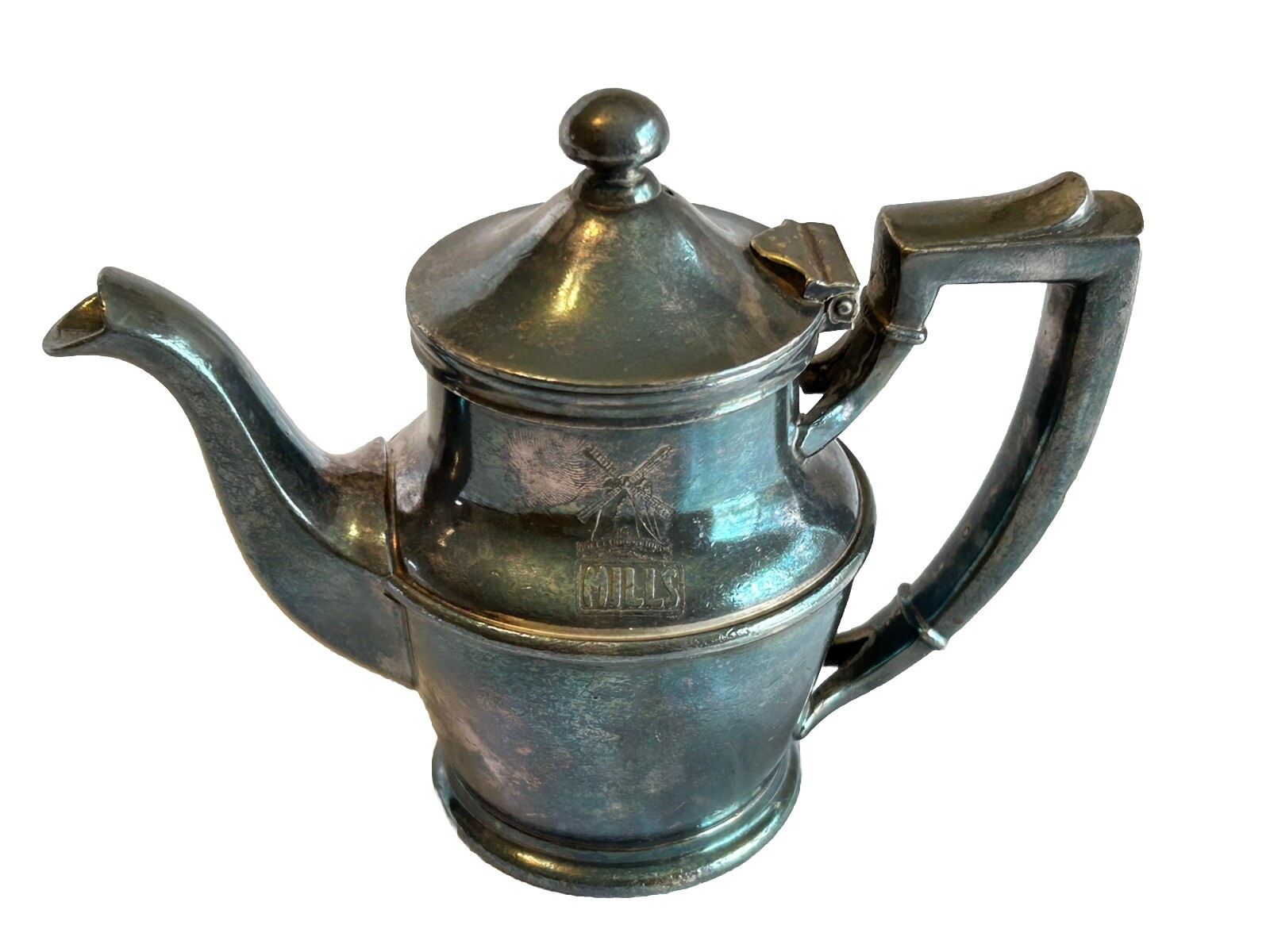 Vintage MILLS International Silver Soldered Milk Creamer Tea 8oz Lidded Pitcher