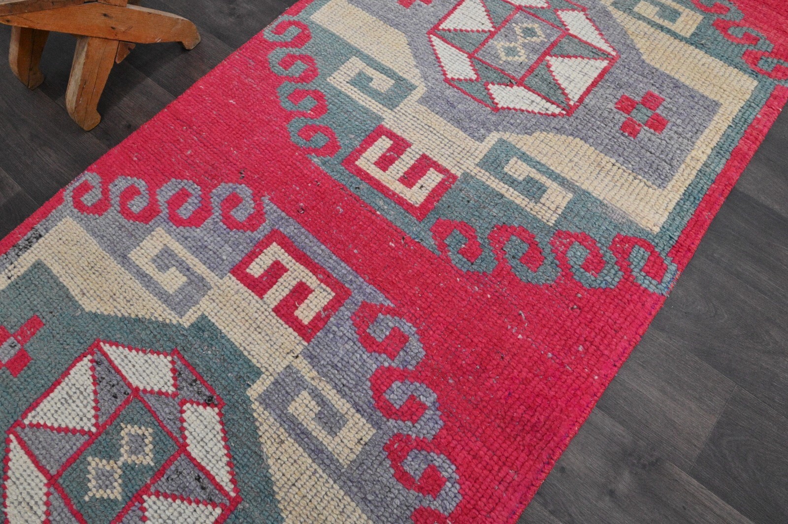 Vintage Turkish Runner Rug 3x11ft Wool Anatolian Handmade Hallway Oushak PINK