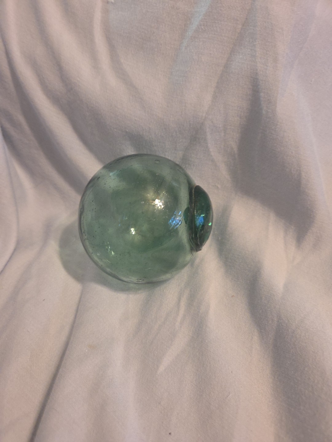 Japanese Glass Fishing Float Ukidama Buoy Ball Vtg Bindama Clear Light Blue