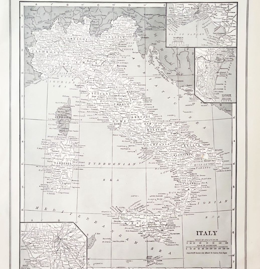 1914 Italy Map Collectible Antique European Continent Sardinia Corsica Islands
