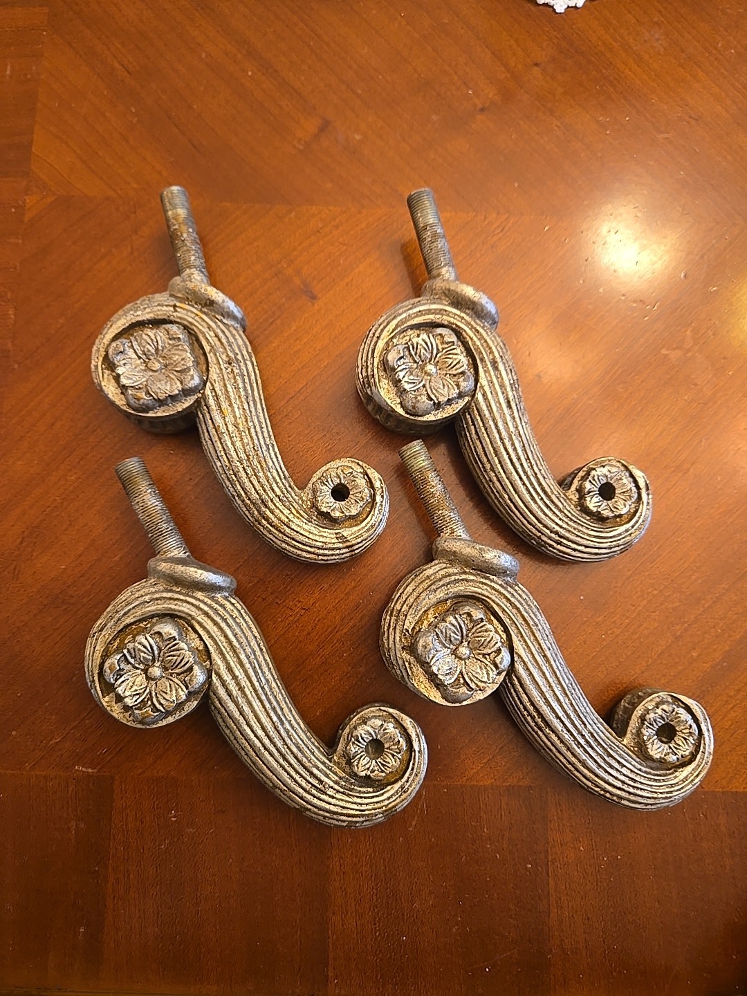 Antique Cast Metal Furniture Feet Set 4 Ornate Floral Scroll Victorian Salvage