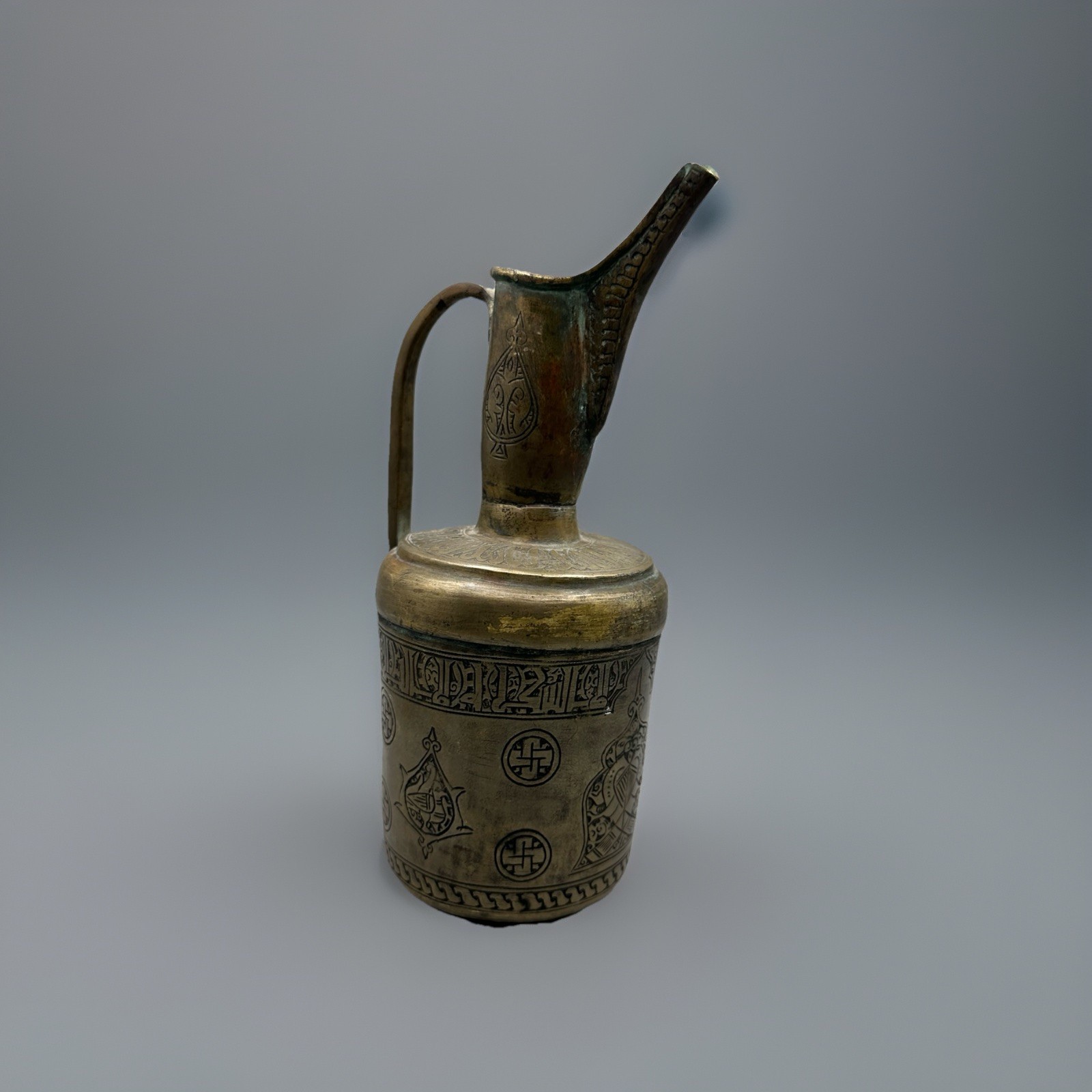 Islamic Seljuk Civilization Bronze Jug With Kufic Calligraphy Motif 12 Centuries