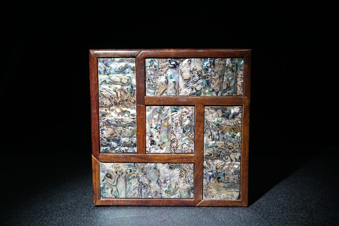 Collect Chinese Old Rosewood inlaid color shell five-open jewelry box decoration
