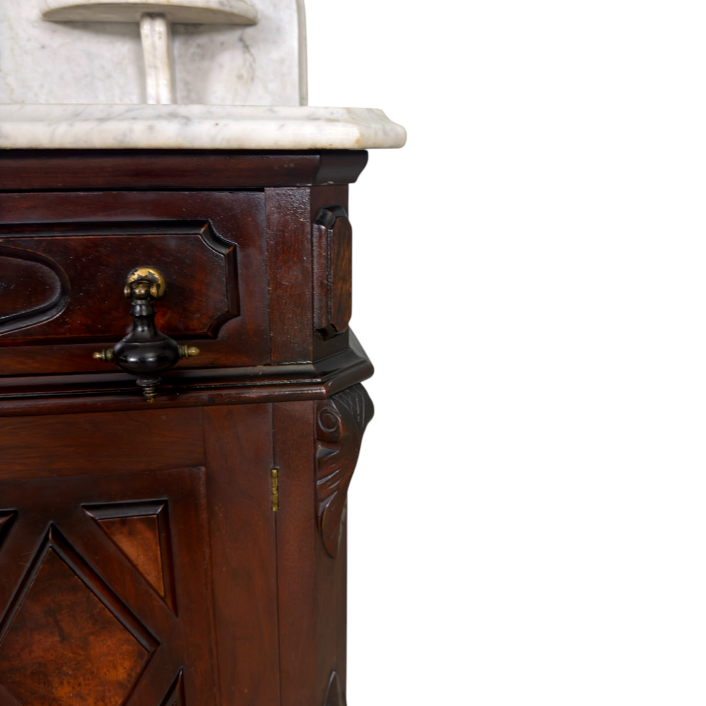 Victorian Marble Top Washstand / Commode – Black Walnut – c.1880 #22621