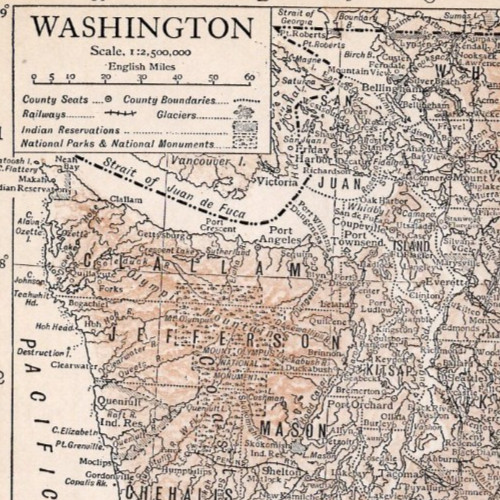 Washington State Map Seattle Tacoma Puget Sound Railroads 1910 Antique Map