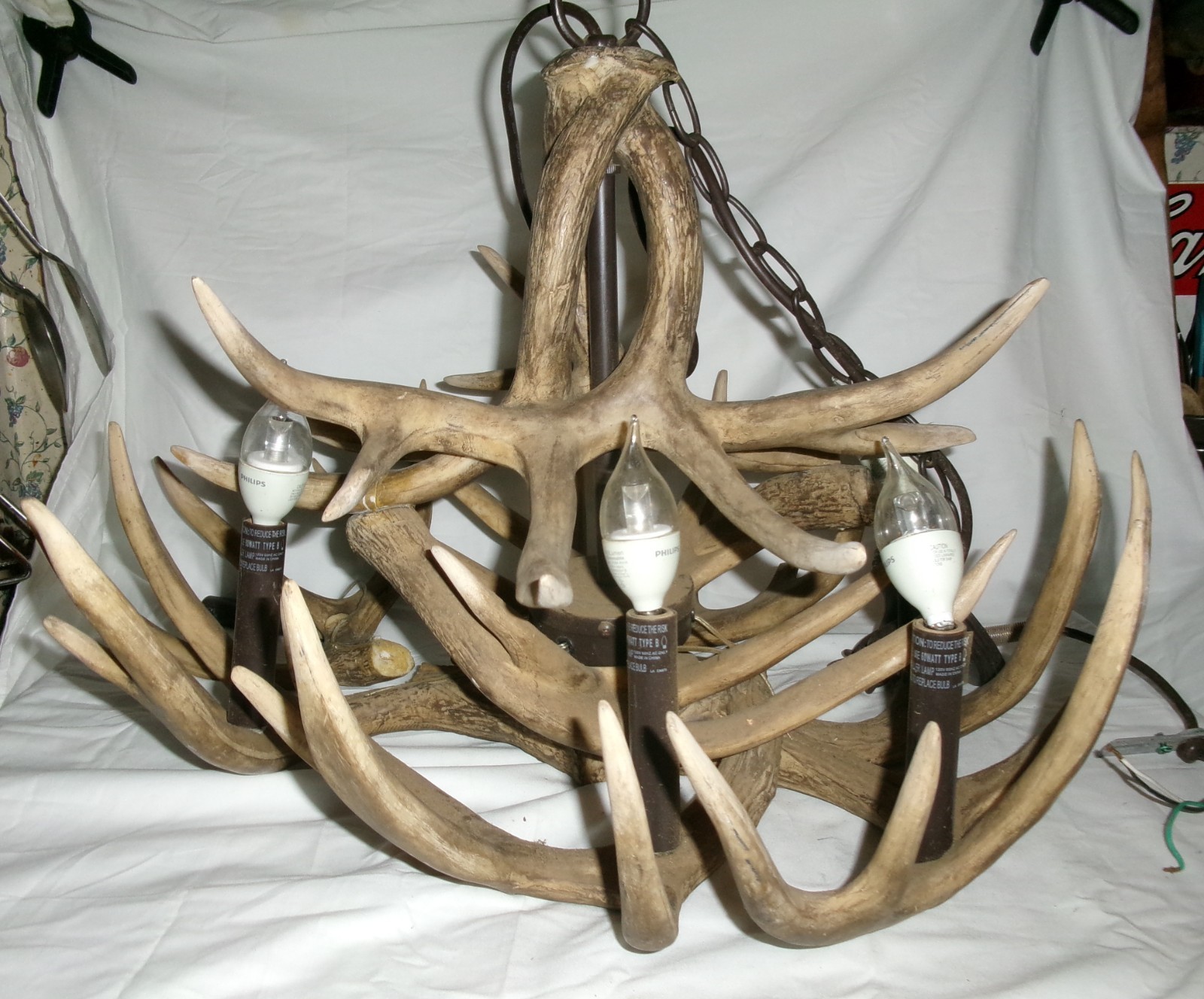 ANTIQUE DEER ANTLER CANDLE LIGHT LAMP CHANDELIER HOME CABIN SCONCE RESIN ART USA