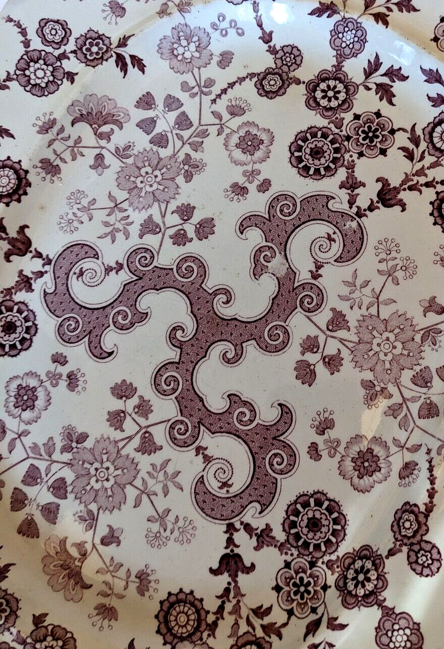 Rare Antique Mulberry Transferware Platter ‘Flosculous’ W.Ridgway Staffordshire