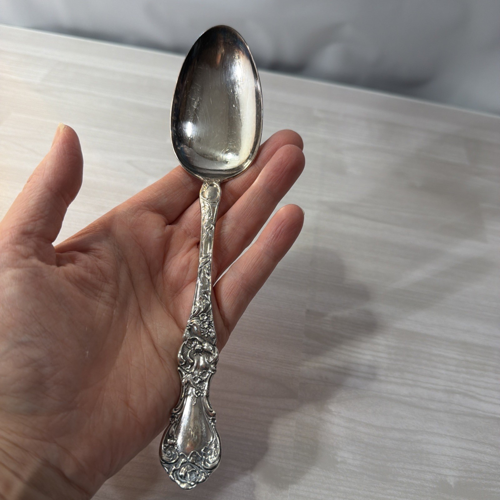 Vintage 1835 R. WALLACE 12 Silverplate Victorian Rose Serving Spoon H Monogram