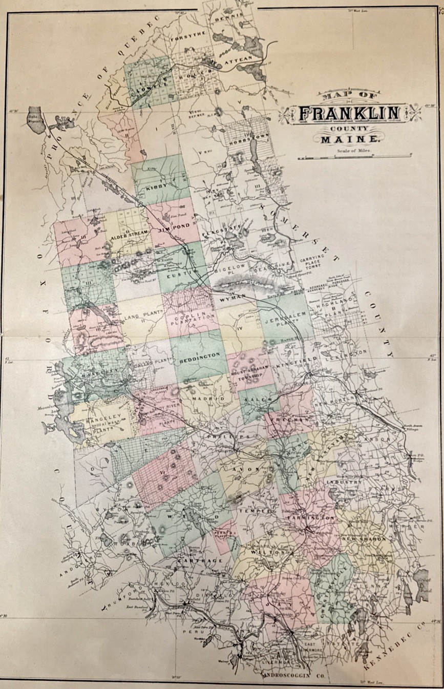1870 Colton’s Maine Franklin County Hand Coloured