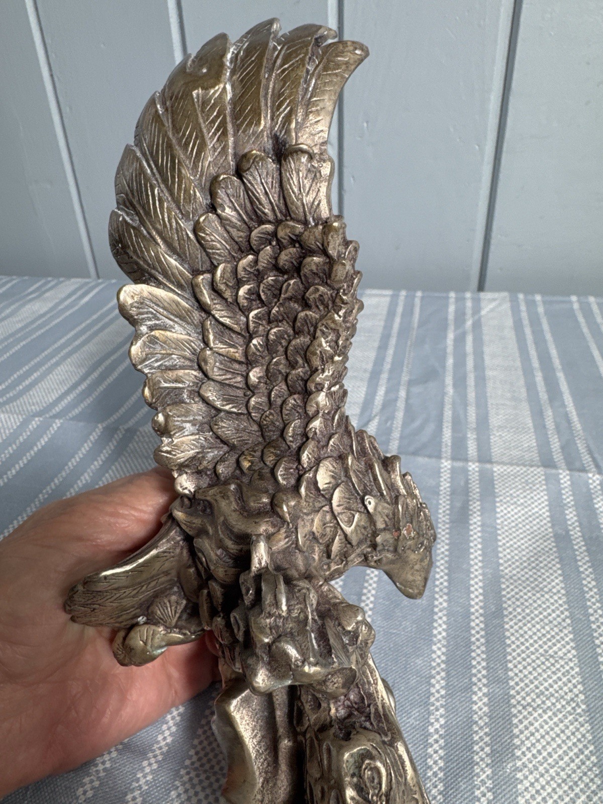 Antique Chinese Eagle Sculpture Silver Pl. Heavy Bronze Marked c1800-1911 RARE ￼