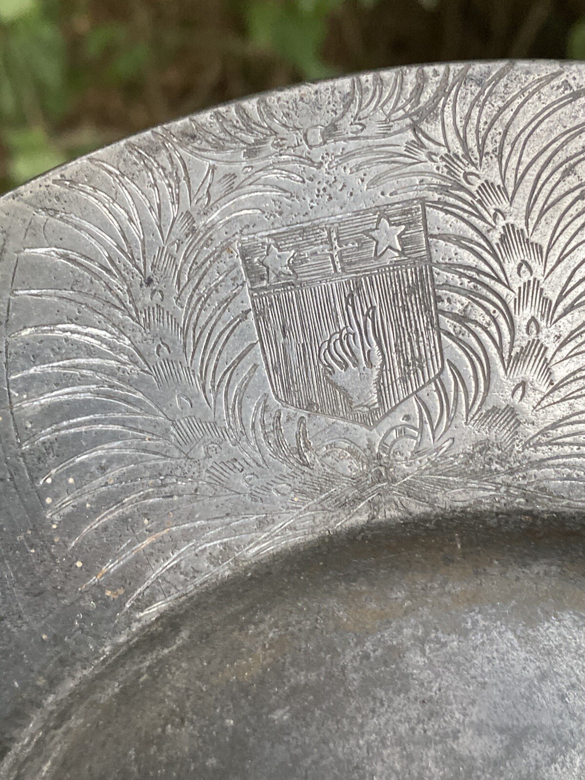 Large Winged Pewter Plate Called ‘À La Cardinal’ & Heraldry & Coat Of Arms