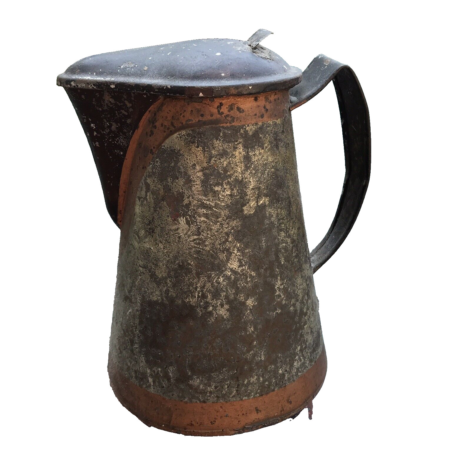 Antique Crystallized Tinware Syrup Pitcher Primative 6 in Tall