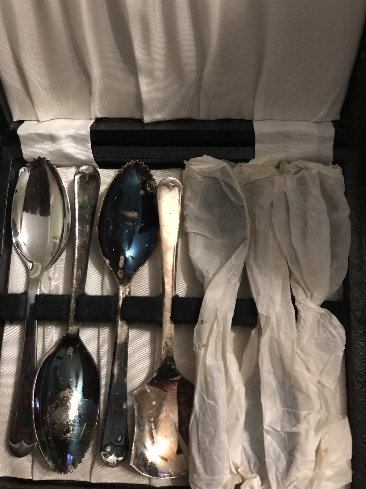 Leonard Silver Plate Sheffield England 6 Grapefruit + 1 Sugar Spoon Boxed Set