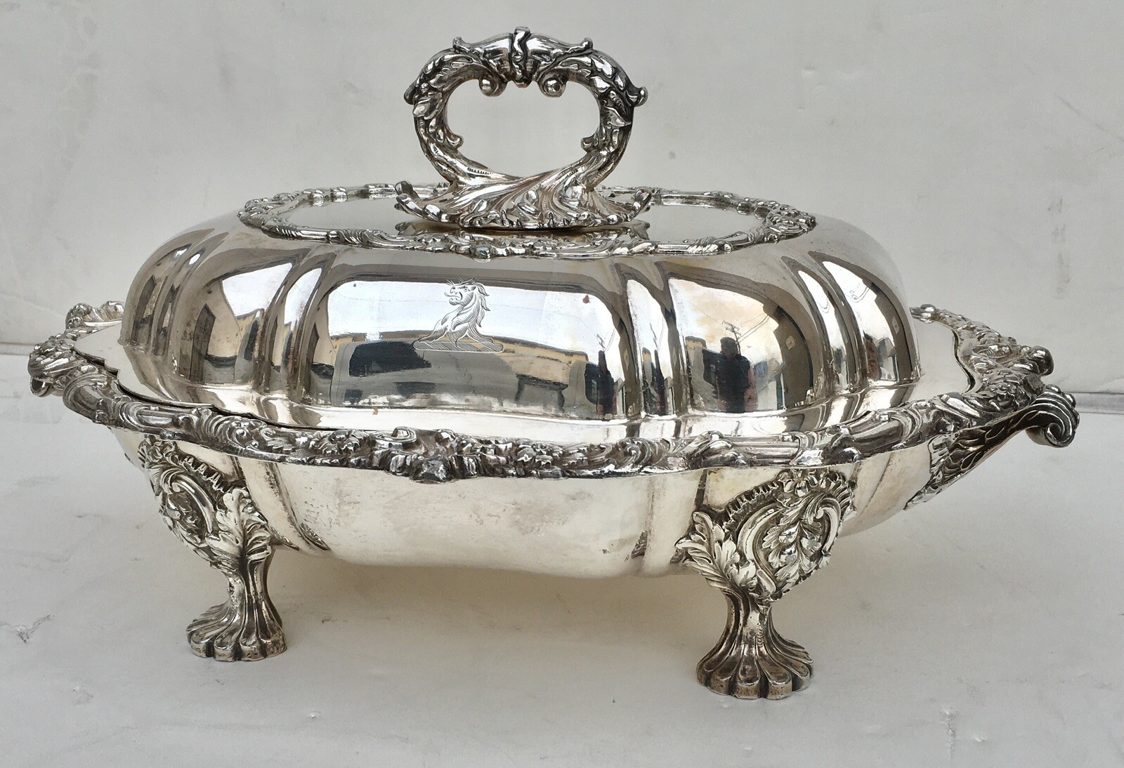1820s Georgian Sheffield-Plate4 part Silver Entree Dish with Armorial Crest