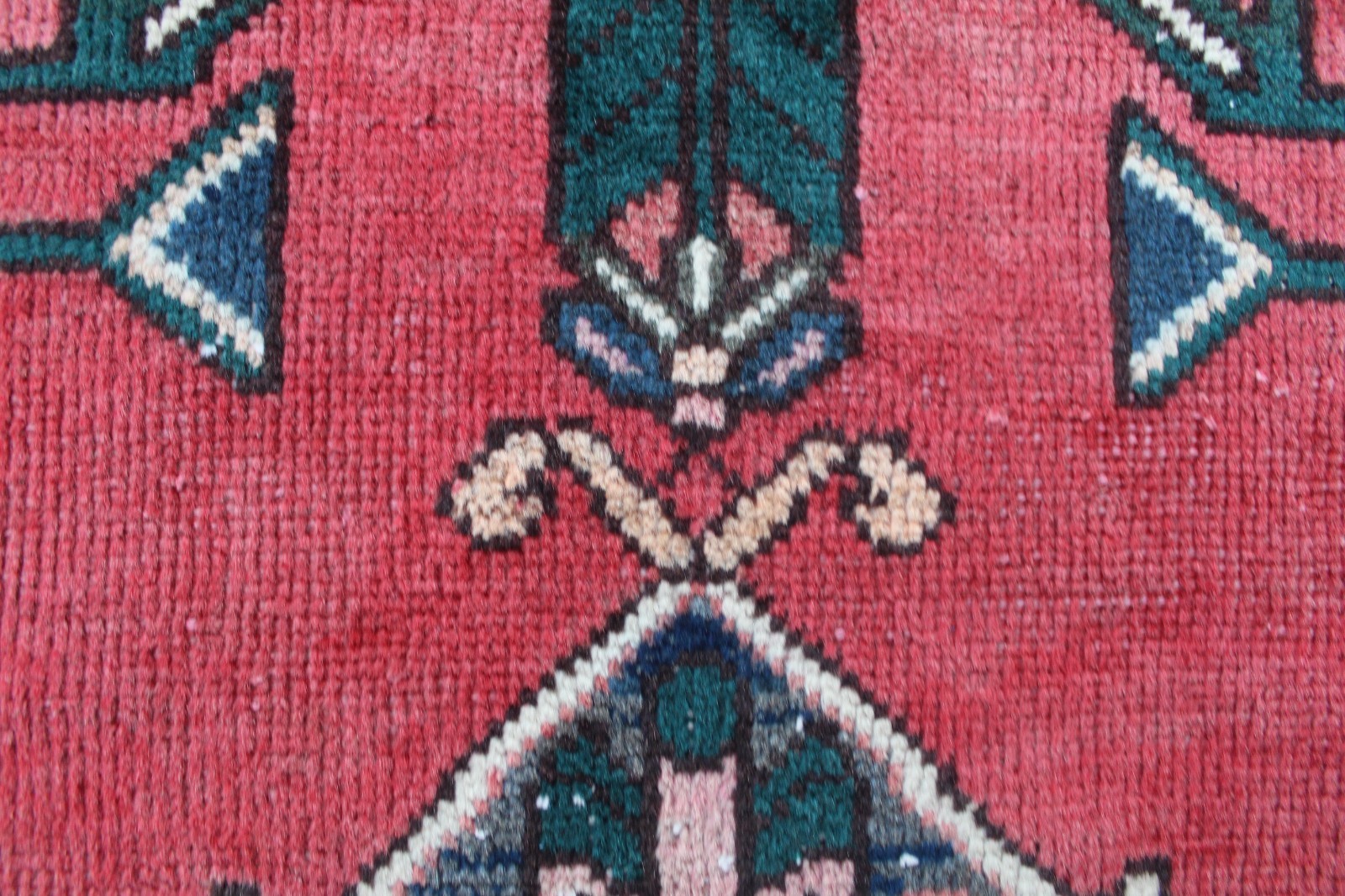 Vintage Worn Hand Made Traditional Oriental Wool Red Pink Rug 186x130cm