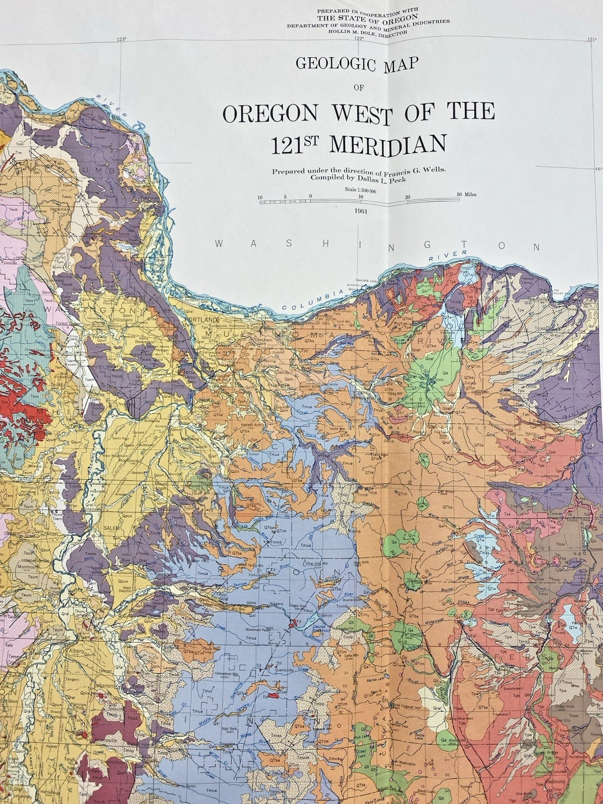 Vintage 1961 USGS Geologic Map of Oregon West of 121st Meridian XL 48.5 x 66″