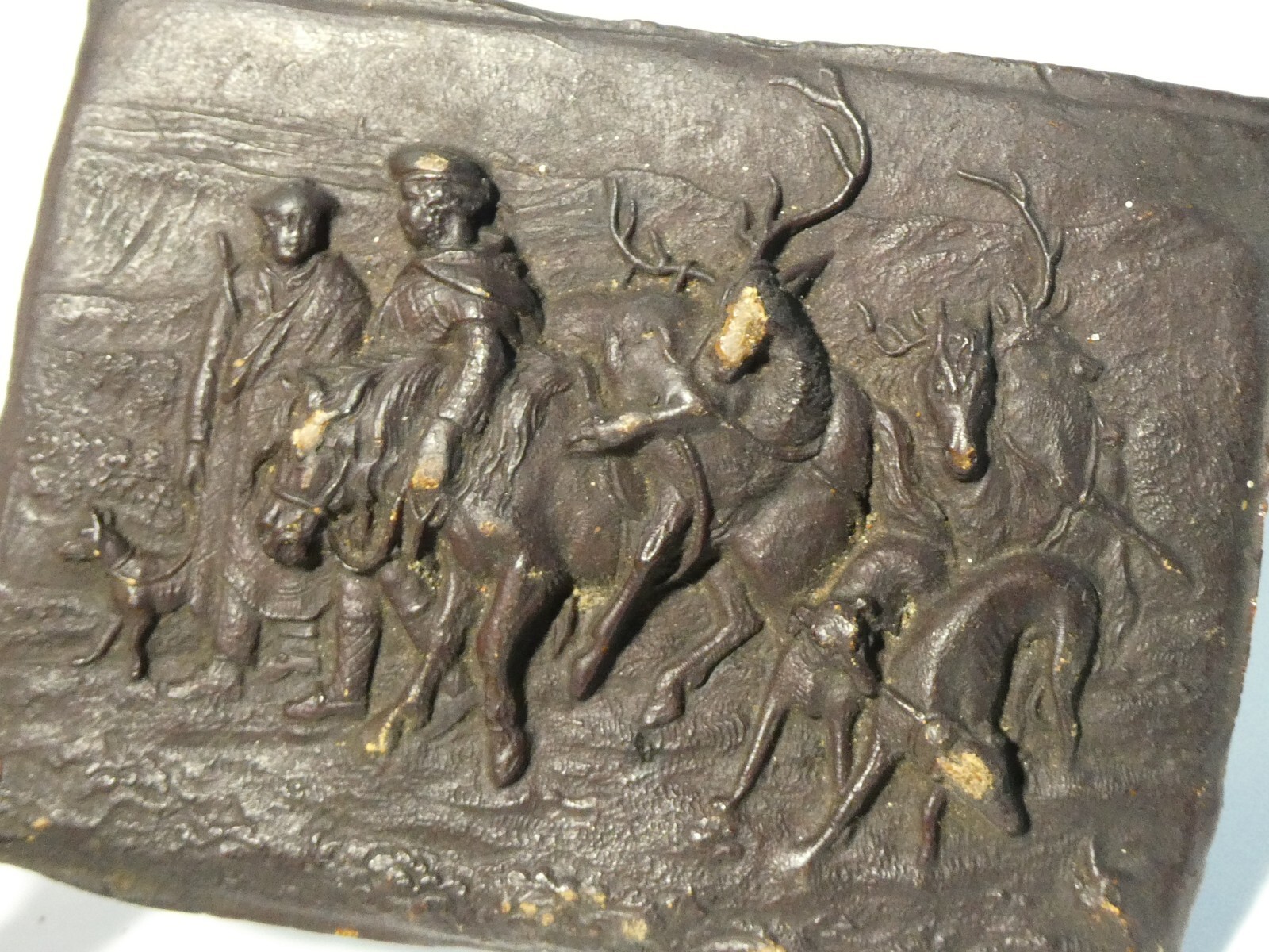 Antique Grand Tour Item Resin Plaque Cast High Relief STAG Hunt Scene #MS71