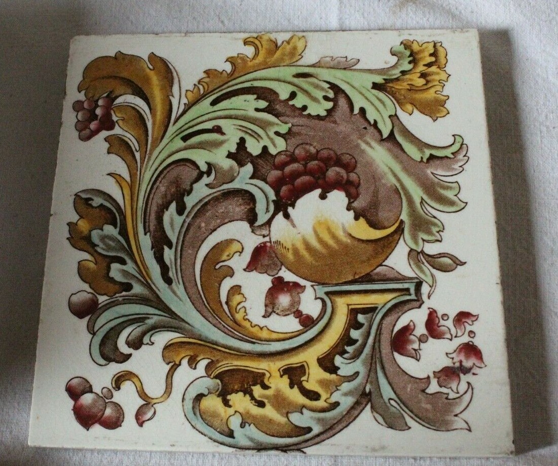 english CLASSICAL ROCCOCO GRAPE AND VINE antique vintage tile