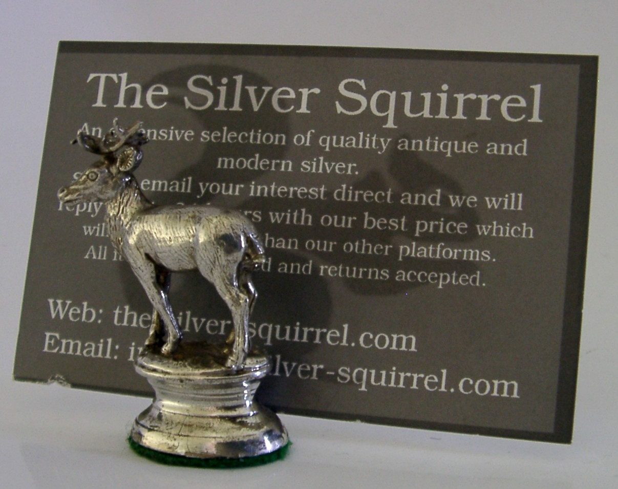 ENGLISH SOLID STERLING SILVER STAG DEER MENU HOLDER 1982 SHOOTING ANIMAL