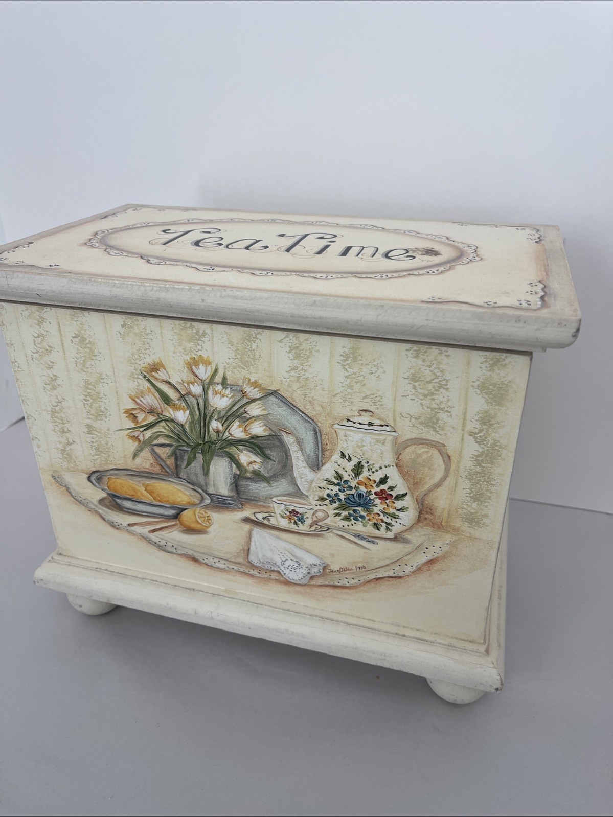 Ole Plantation Tea Time Caddy Box Jean Oates Hand-Painted Farmhouse Country
