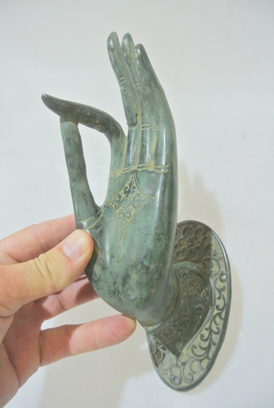 exquisite large Buddha Pull handle Finger brass door antique green HAND 25cm