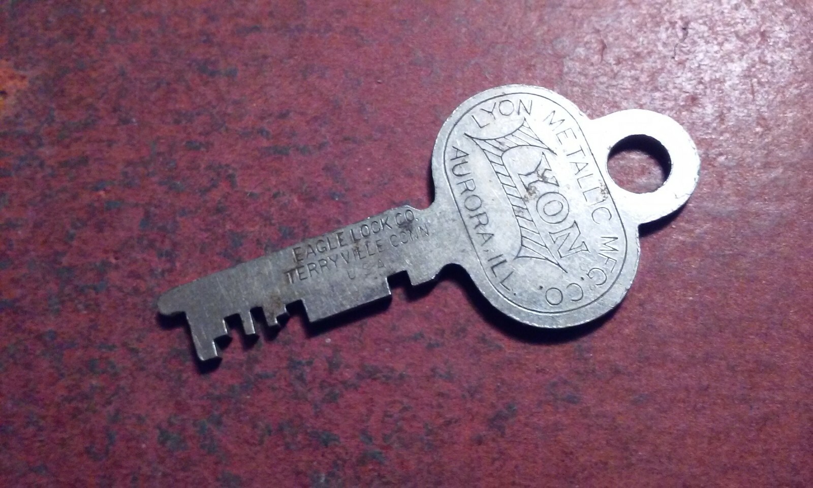 rare Vintage EAGLE LOCK CO. Terryville Conn. Flat Key #93PX388 & LYON Aurora Ill
