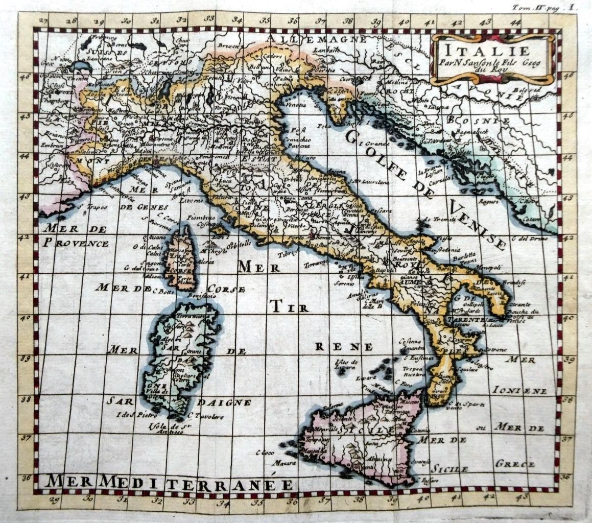 ITALY ITALIE BY NICOLAS SANSON c1738 ORIGINAL ANTIQUE ENGRAVED MAP