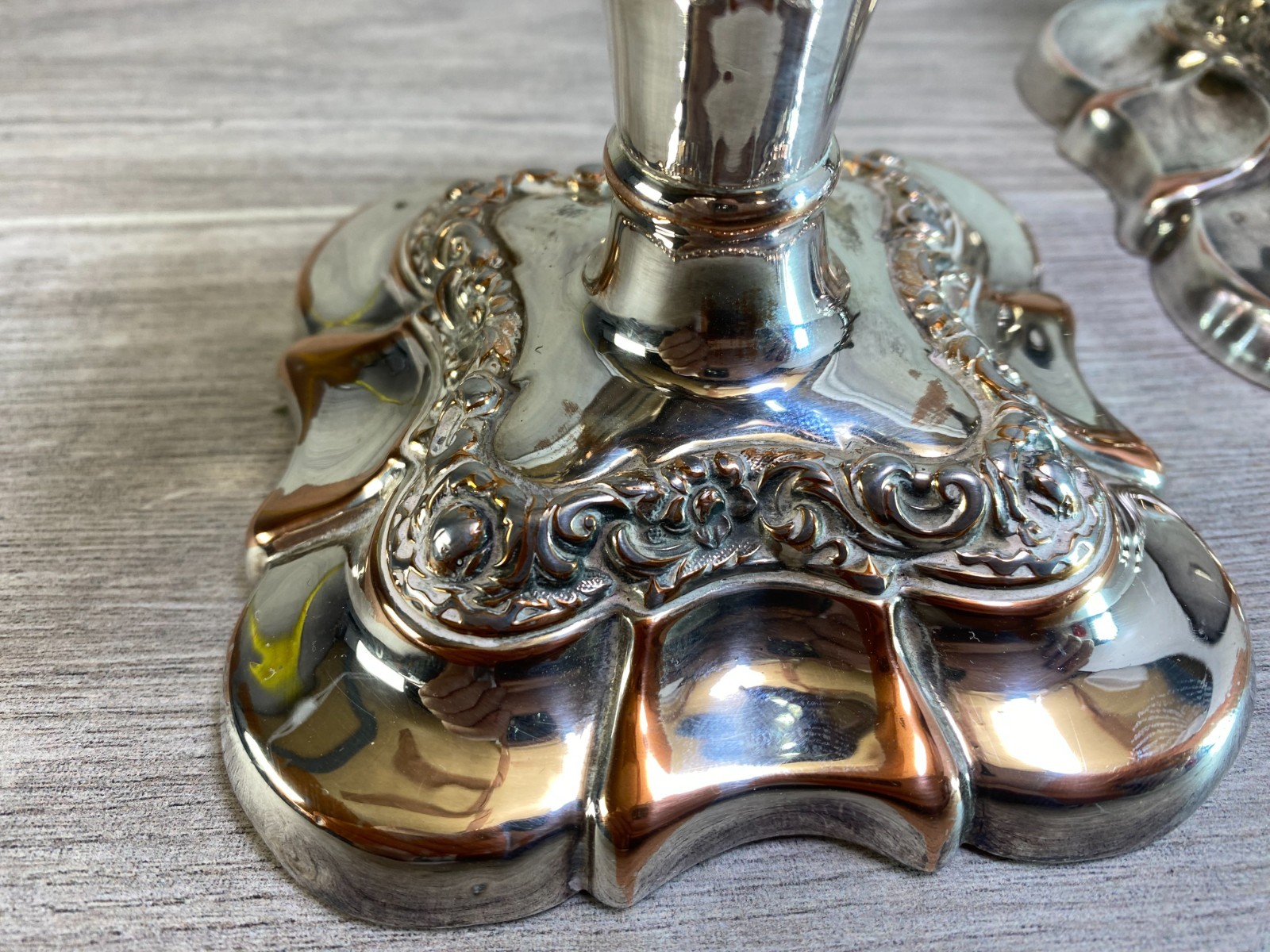 antique pair Silver Plate on copper Candlesticks stamped SL english c1900