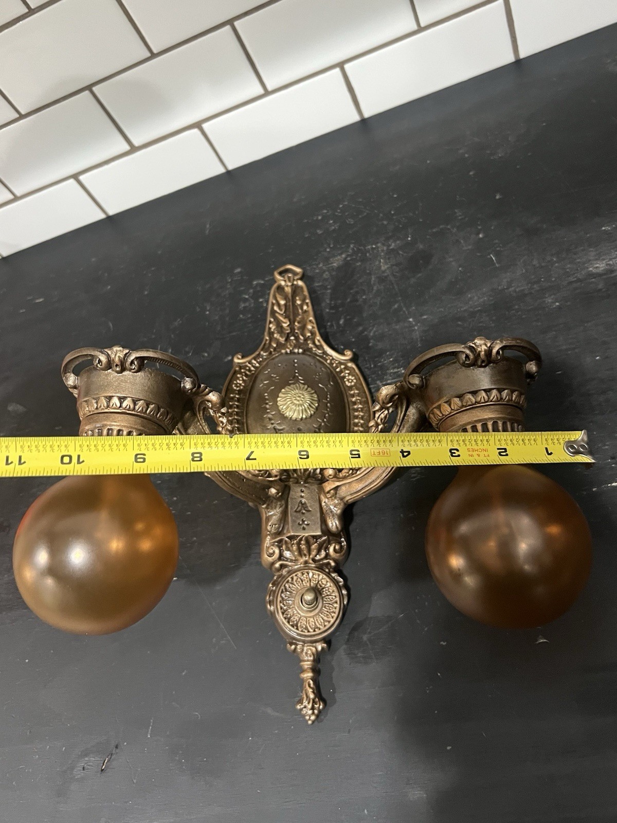 Wired Pair Antique Polychrome Double Arm Nice Wall Sconces Fixtures 70G