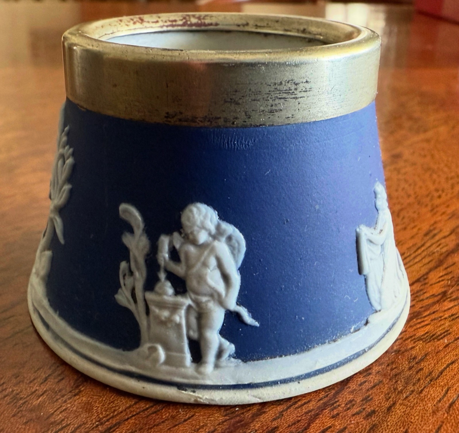 Antique Adams Cobalt Blue Jasperware Inkwell