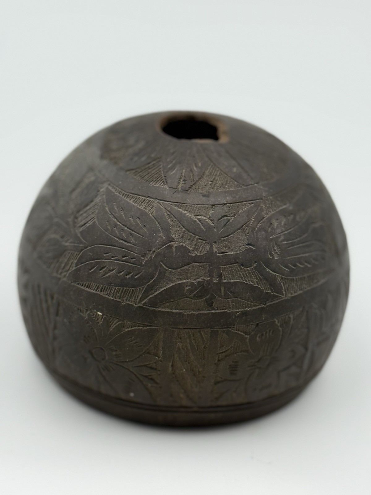 Antique Hand-Carved Coconut Shell Vessel / Bowl