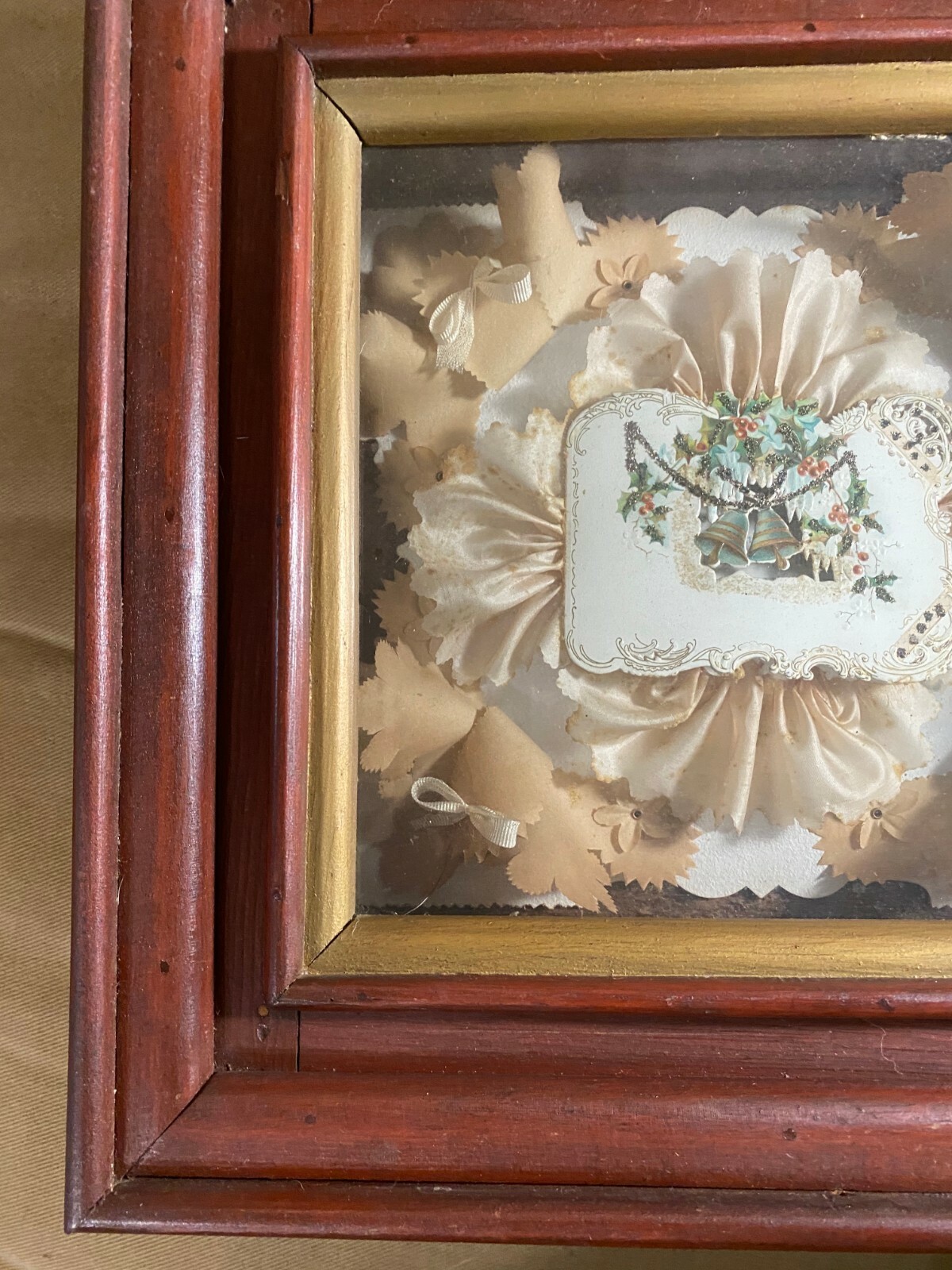Superb Antique Victorian Mourning Wreath In Shadowbox Case