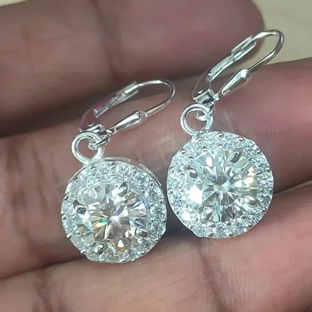 2Ct Round Cut Lab-Created Diamond Drop Dangle Earrings 14K White Gold Plated