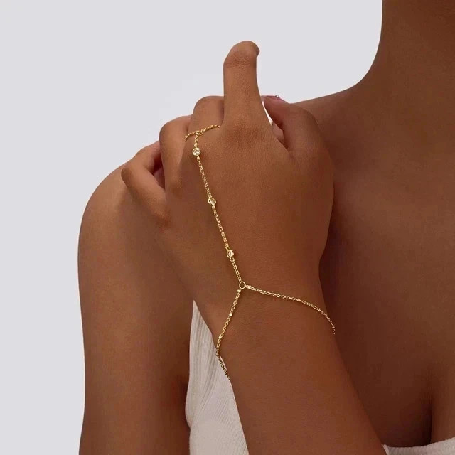 1Ct Round Lab Created Diamond Hand Chain Bracelet 14K Yellow Gold Plated 7″