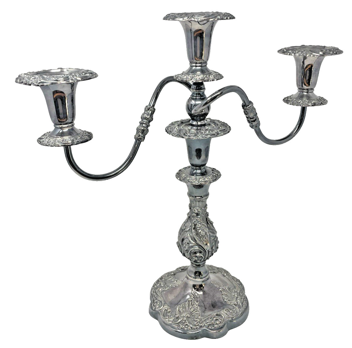 Antique Sheffield Silver Co 3 Light Candelabras ~1920 Silver on Copper 19″ PAIR