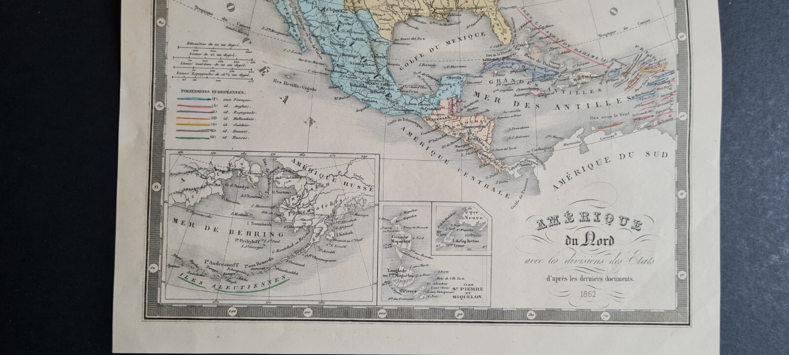 Antique (1862) French map – North America pre-Alaska purchase – Ansart
