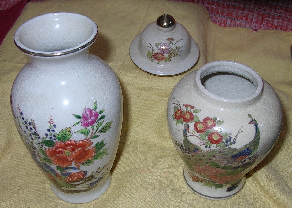 Lot of 2: Fine Japanese Porcelain Jars, Vintage Collectible for Home Decor