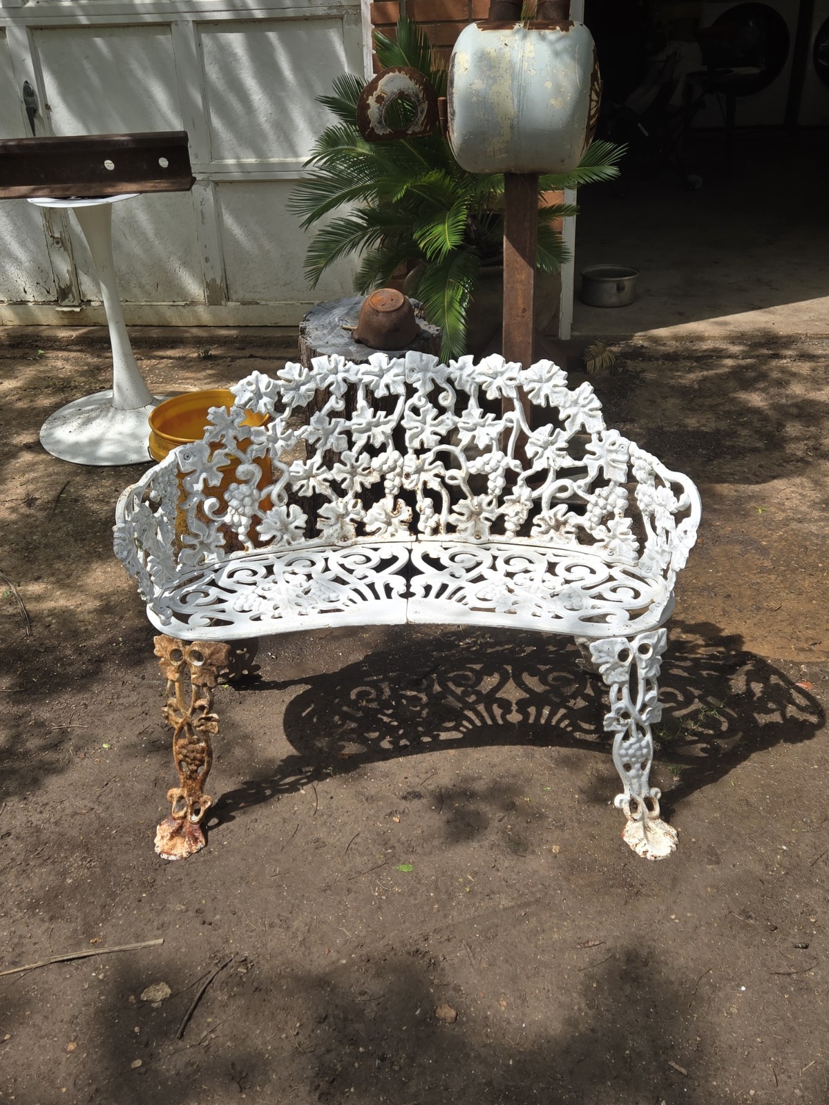 Vintage Victorian Grape & Leaf Cast Iron Patio Garden Bench Loveseat Grapevine