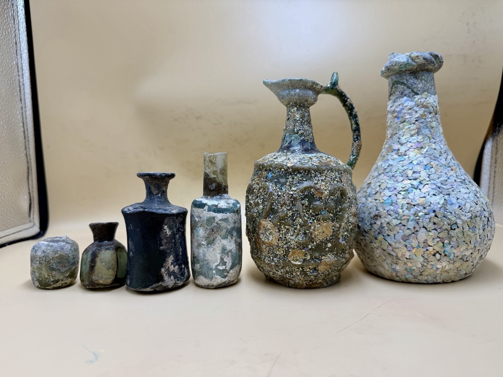 6 Pcs Ancient Roman Glass Bottle Iridescent Patina Unguentarium 1st–4th C AD